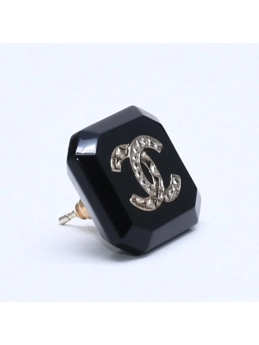 Chanel Earrings CC Logo Black Silver